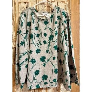 Liz Claiborne Cuff Sleeve Fleece Shirt - Gray/Green - 3X (24W-26W)